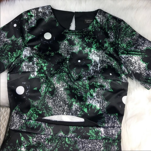 Topshop Green Floral Cut-Out Mini Dress - Picture 2 of 4